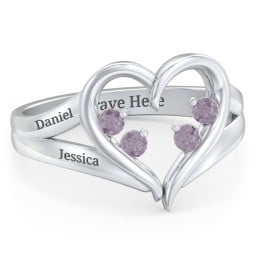 Engravable Split Shank Heart Ring with Gemstones