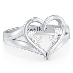 Engravable Split Shank Heart Ring with Gemstones