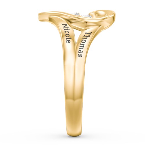 Engravable Split Shank Heart Ring with Gemstones – 10K Yellow Gold with Cubic Zirconia
