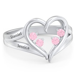 Engravable Split Shank Heart Ring with Gemstones in 925 Sterling Silver with Pink Tourmaline