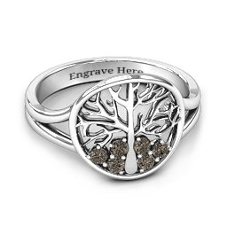 Always Around Love 6 Stone Family Tree Ring in 925 Sterling Silver with Smokey Quartz