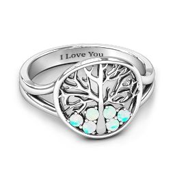 Always Around Love 6 Stone Family Tree Ring in 925 Sterling Silver with Opal