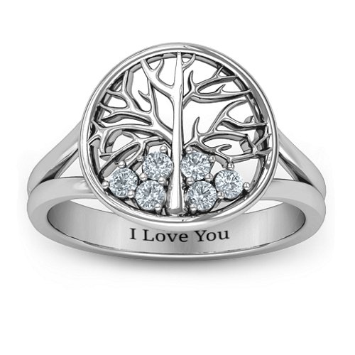 Always Around Love 6 Stone Family Tree Ring – Sterling Silver with Cubic Zirconia