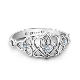 Triple Trinity Celtic Heart Ring in 925 Sterling Silver with Cubic Zirconia