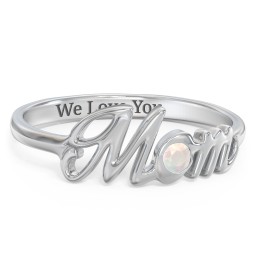 All About Mom Birthstone Ring in 925 Sterling Silver with Opal