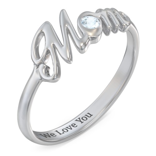 All About Mom Birthstone Ring – Sterling Silver with Aquamarine