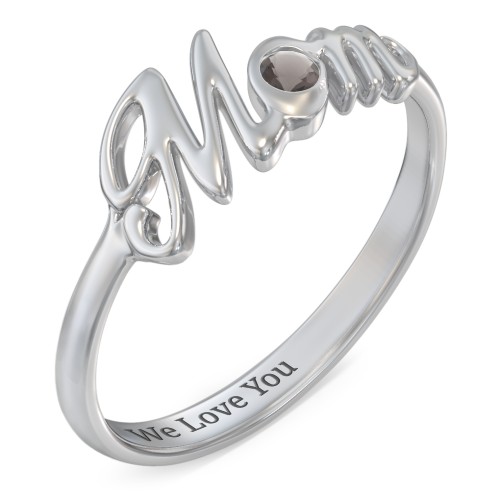 All About Mom Birthstone Ring – Sterling Silver with Smokey Quartz