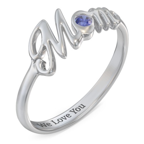 All About Mom Birthstone Ring – Sterling Silver with Blue Sapphire