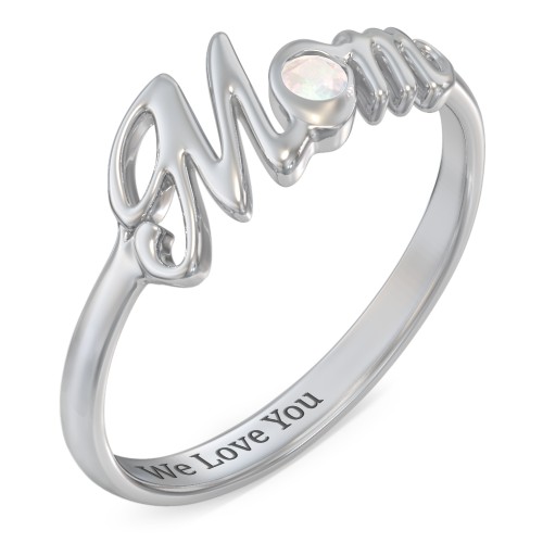 All About Mom Birthstone Ring – Sterling Silver with Opal