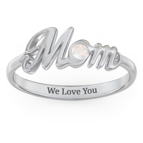 All About Mom Birthstone Ring – Sterling Silver with Opal