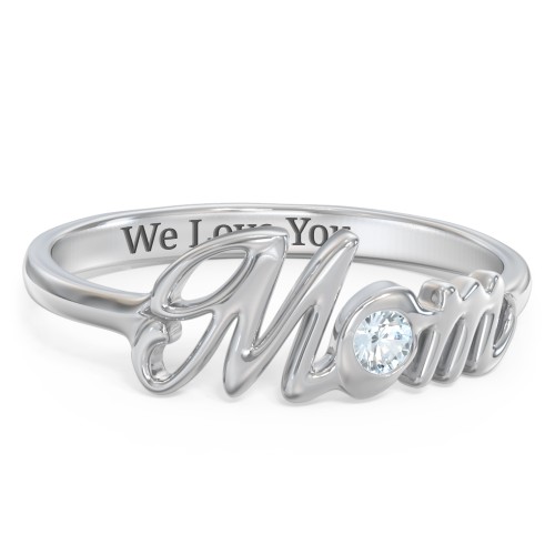 All About Mom Birthstone Ring – Sterling Silver with Aquamarine