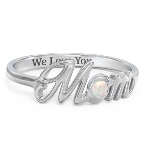 All About Mom Birthstone Ring – Sterling Silver with Opal