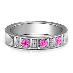 Contemporary Elegance Birthstone Band in 925 Sterling Silver with Pink Tourmaline and Fancy Pink Premium Zirconia