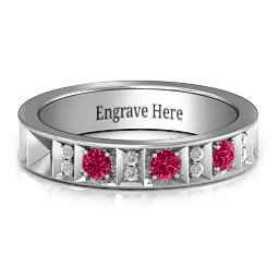 Contemporary Elegance Birthstone Band in 925 Sterling Silver with Ruby and Red Premium Zirconia
