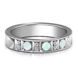Contemporary Elegance Birthstone Band in 925 Sterling Silver with Opal