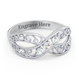 3 Stone Filigree Infinity Ring in 925 Sterling Silver with Cubic Zirconia