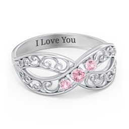 3 Stone Filigree Infinity Ring in 925 Sterling Silver with Pink Tourmaline
