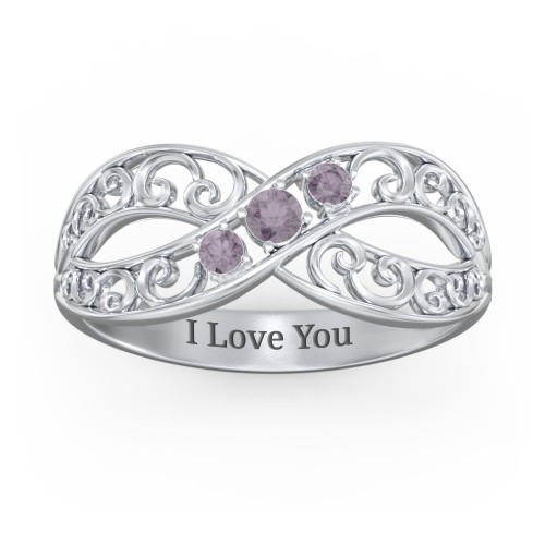 3 Stone Filigree Infinity Ring – Sterling Silver with Alexandrite