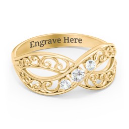 3 Stone Filigree Infinity Ring in 10K Solid Yellow Gold with Cubic Zirconia