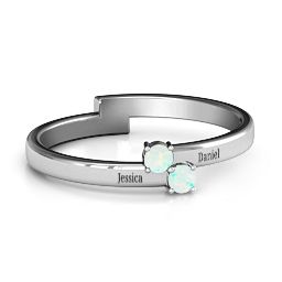 Diagonal Dazzle Ring With 2-3 Gemstones in 925 Sterling Silver with Opal and Cubic Zirconia