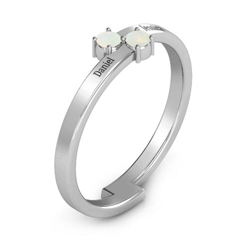 Diagonal Dazzle Ring With 2-3 Gemstones – Sterling Silver with Opal