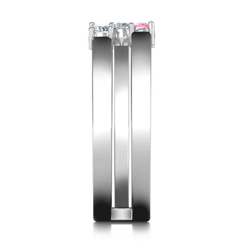 Diagonal Dazzle Ring With 2-3 Gemstones – Sterling Silver with Pink Tourmaline and Cubic Zirconia