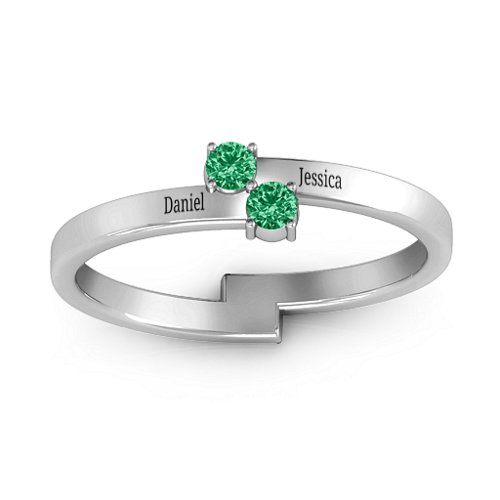 Diagonal Dazzle Ring With 2-3 Gemstones – Sterling Silver with Emerald