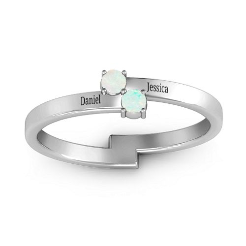 Diagonal Dazzle Ring With 2-3 Gemstones – Sterling Silver with Opal