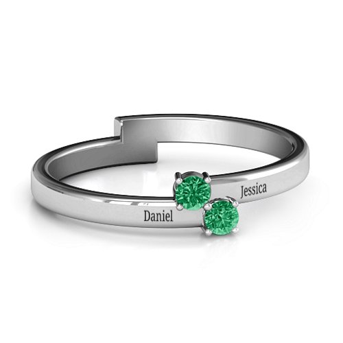 Diagonal Dazzle Ring With 2-3 Gemstones – Sterling Silver with Emerald