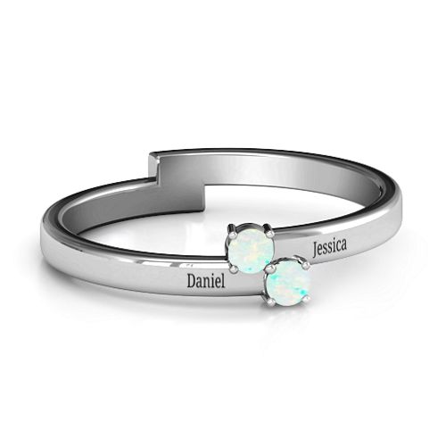 Diagonal Dazzle Ring With 2-3 Gemstones – Sterling Silver with Opal