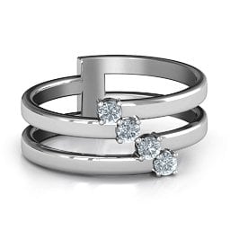 Diagonal Dazzle Ring With 4-5 Gemstones