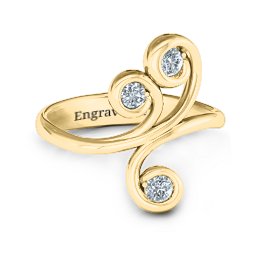 Whimsical Waves 3-Stone Ring in 10K Solid Yellow Gold with Cubic Zirconia