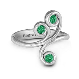 Whimsical Waves 3-Stone Ring in 925 Sterling Silver with Emerald