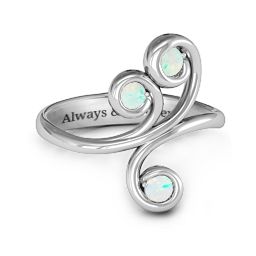 Whimsical Waves 3-Stone Ring in 925 Sterling Silver with Opal