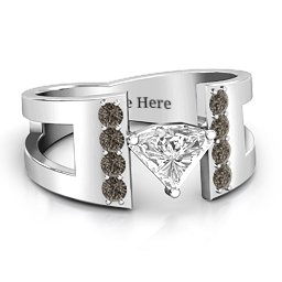 Contemporary Cutout Ring With Accents in 925 Sterling Silver with White Premium Zirconia and Smokey Quartz