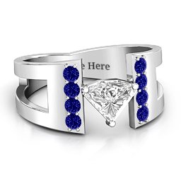 Contemporary Cutout Ring With Accents in 925 Sterling Silver with White Premium Zirconia and Blue Sapphire