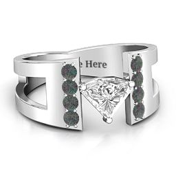 Contemporary Cutout Ring With Accents in 925 Sterling Silver with White Premium Zirconia and Alexandrite