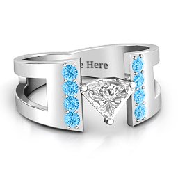 Contemporary Cutout Ring With Accents in 925 Sterling Silver with White Premium Zirconia and Blue Topaz