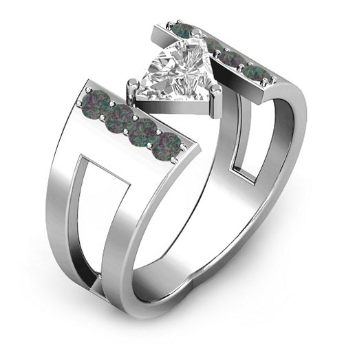 Contemporary Cutout Ring With Accents – Sterling Silver with White Premium Zirconia and Alexandrite