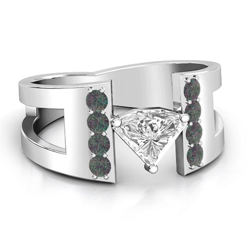 Contemporary Cutout Ring With Accents – Sterling Silver with White Premium Zirconia and Alexandrite
