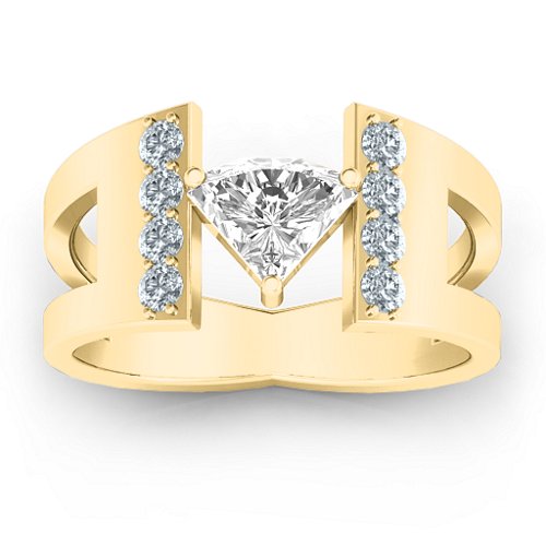 Contemporary Cutout Ring With Accents – 10K Yellow Gold with White Premium Zirconia and Cubic Zirconia