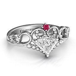 Dreams Do Come True Tiara Ring in 925 Sterling Silver with White Premium Zirconia and Ruby