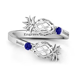 Pineapple Passion Wraparound Ring in 925 Sterling Silver with Blue Sapphire