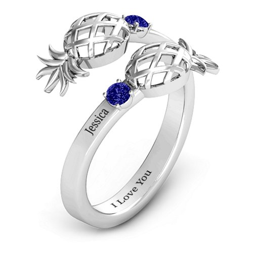 Pineapple Passion Wraparound Ring – Sterling Silver with Blue Sapphire