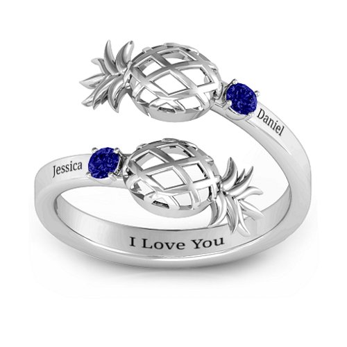 Pineapple Passion Wraparound Ring – Sterling Silver with Blue Sapphire