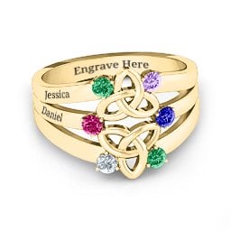Celtic Celebration Ring in 10K Solid Yellow Gold with Emerald, Ruby, Cubic Zirconia, Amethyst, and Blue Sapphire
