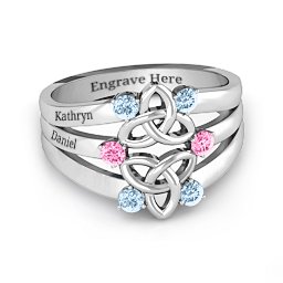 Celtic Celebration Ring in 10K Solid White Gold with Aquamarine and Pink Tourmaline