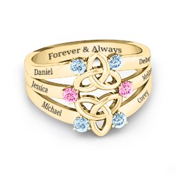 Celtic Celebration Ring in 10K Solid Yellow Gold with Aquamarine and Pink Tourmaline