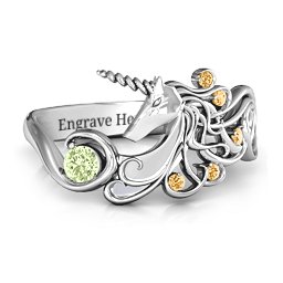 Rainbow Unicorn Ring in 925 Sterling Silver with Peridot and Fancy Yellow Premium Zirconia