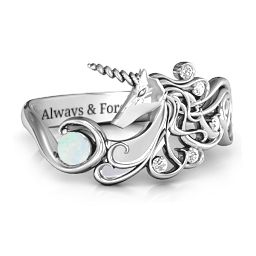 Rainbow Unicorn Ring in 925 Sterling Silver with Opal and White Premium Zirconia